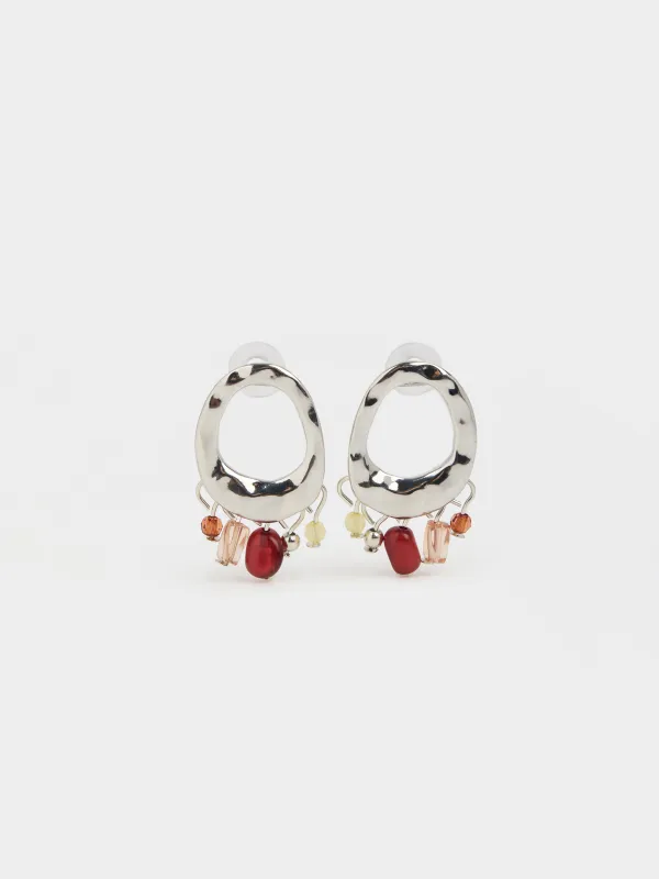 Stud earrings, 4 cm, 2 pcs, metal / plastic, gold, Beads, Jewelry, image-0