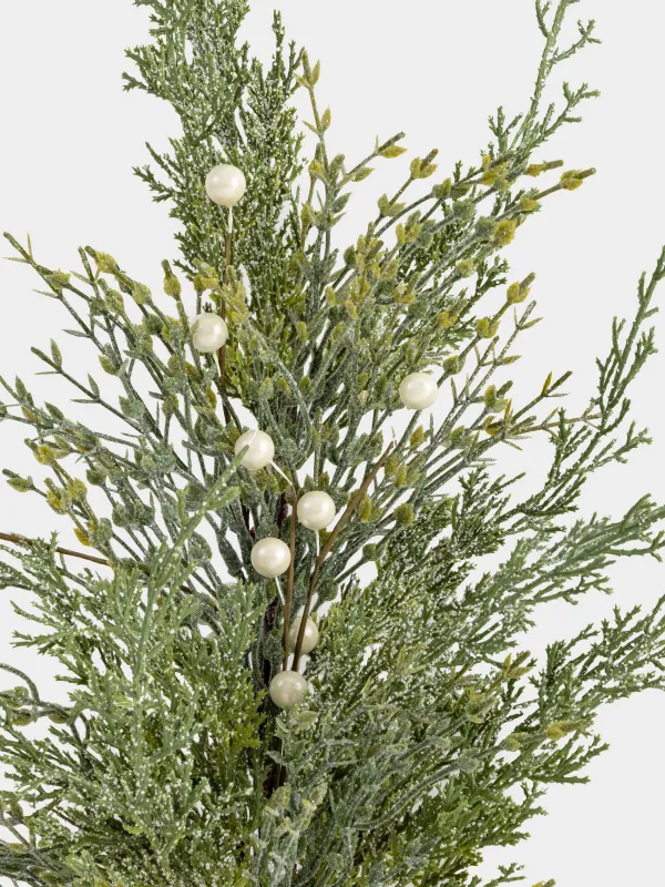Decorative branch, 71 cm, plastic, Needles with white pearls, Conifer pearl decor, image-2