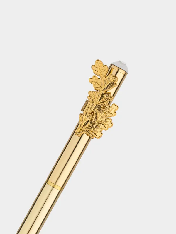 Ballpoint pen, 15 cm, with a figure, steel, gold, Leaves, Draw figure, image-2