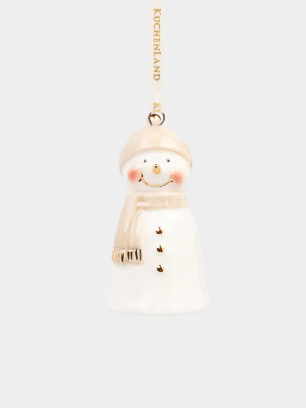 Christmas tree toy, 7 cm, porcelain P, milky, Bear in scarf, Figure christmas, image-0