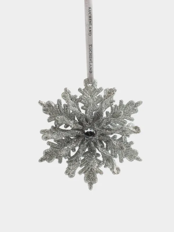 Christmas tree toy, 12 cm, acrylic, silver, Snowflake, Figure sparkle, image-0