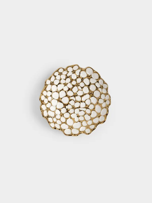 Dish, 20x6 cm, ceramic, white and gold, Flowers, Bloome, image-1