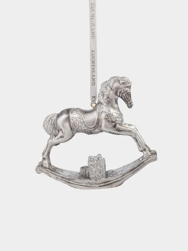 Christmas tree toy, 9 cm, polyresin, golden white, Rocking horse, Figure christmas, image-0