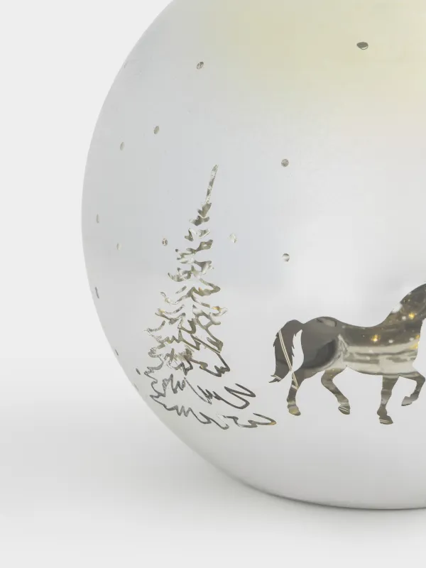 Statuette, illuminated, 19 cm, glass, silver, Ball with horse, Silver style, image-2