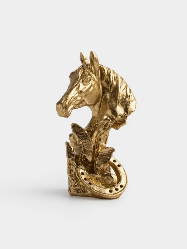 Statuette, 12 cm, polyresin, golden, Horse head, Horse gold, image-0