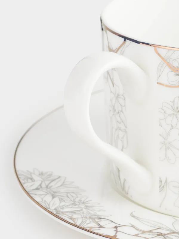 Tea pair, 1 person, 2 items, 350 ml, porcelain F, white and gold, Bees with flowers, Honey, image-4