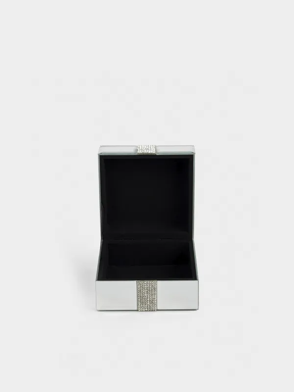Jewelry box, 12x12 cm, glass, mirror, Silver crystals, Glossy crystal, image-4