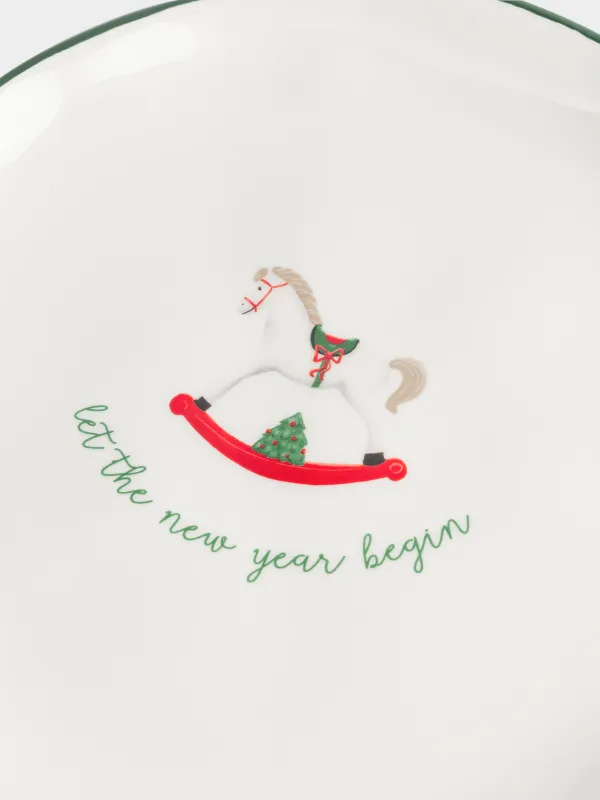 Snack plate, 21 cm, ceramic, Horse, Christmas green, image-3