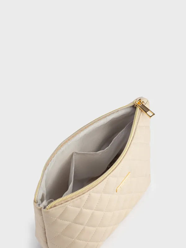 Cosmetic bag, 26x13 cm, quilted, polyurethane, beige, Quilted, image-2