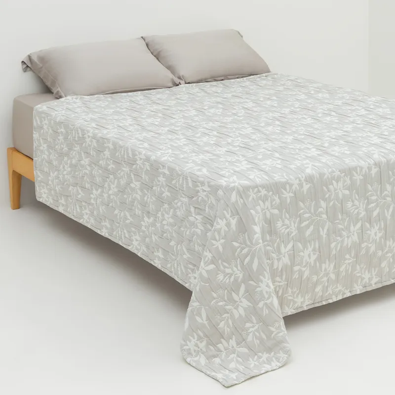 Bedspread, 220x240 cm, quilted, jacquard, grey, Leaves, Stitch jacquard