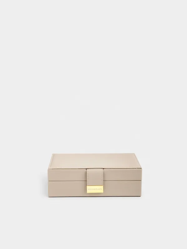 Jewelry box, 20x15 cm, with mirror, wood/PU leather, beige, Premiere one, image-1