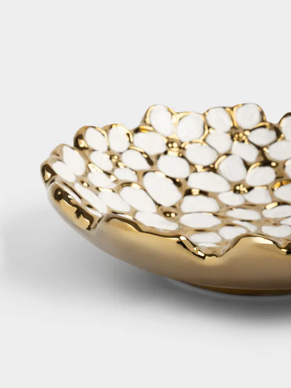 Dish, 20x6 cm, ceramic, white and gold, Flowers, Bloome, image-4