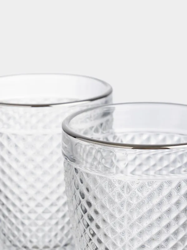 Drinking glass, 10 cm, 300 ml, 2 pcs, glass R, with silver edging, Verona silver, image-4