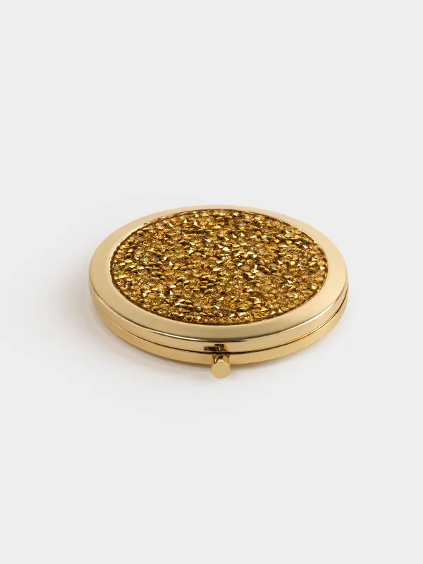 Pocket mirror, 7 cm, double-sided, steel, gold, Sequins, Actress, image-2