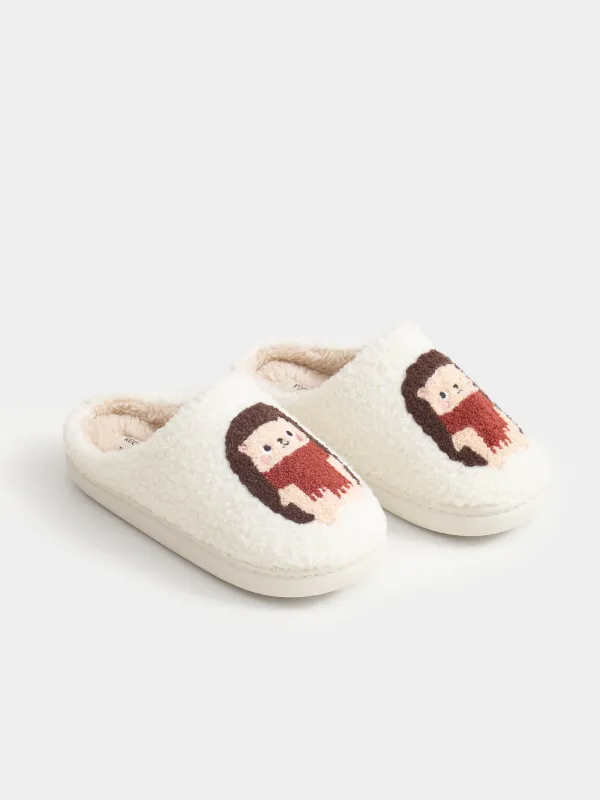 Children's slippers, homewear,size 33, artificial fur, milky, Hedgehogs, Needed, image-5
