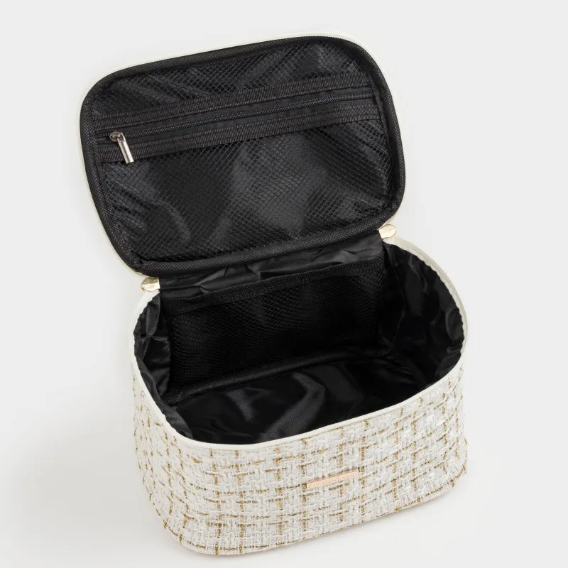 Cosmetic bag, 20x15 cm, with handle, tweed, white, Wenal, image-2