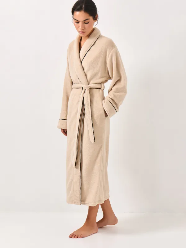 Women's robe, homewear, size L / XL, with long sleeves, fleece, beige, Black edging, Jack, image-3