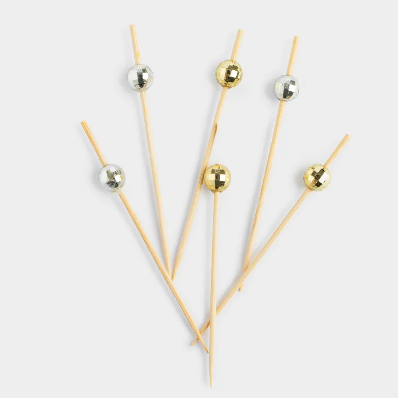 Canape skewers, 9 cm, 20 pcs, bamboo, white and red, Disco ball, Elegant details, image-1