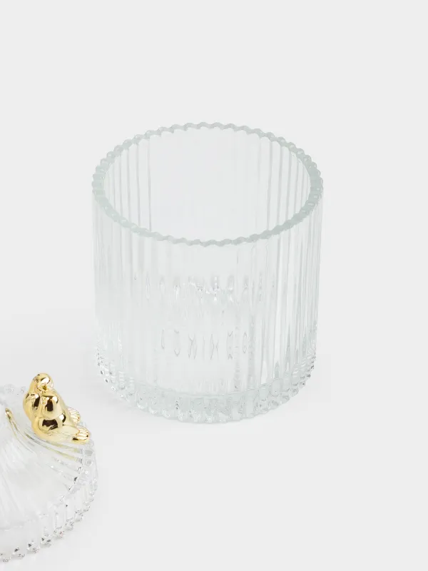 Storage container, 17x10 cm, 550 ml, with lid, glass R / metal, Golden dragonfly Selene, image-5