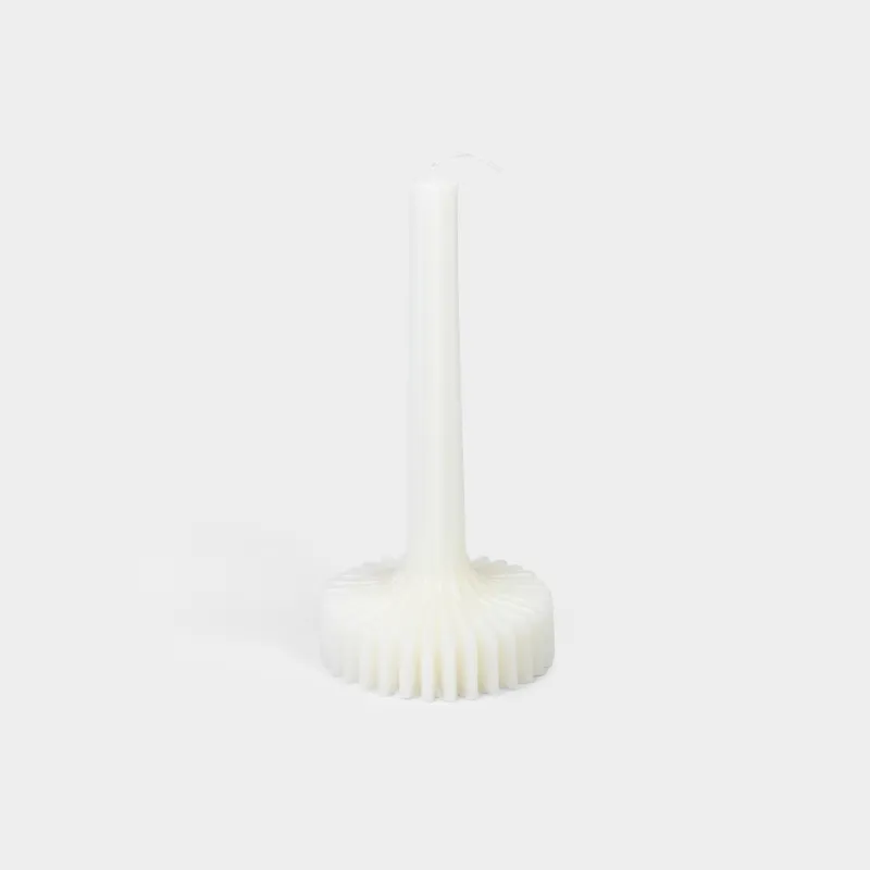 Candle, 20 cm, thin, milky, Ribbed candle