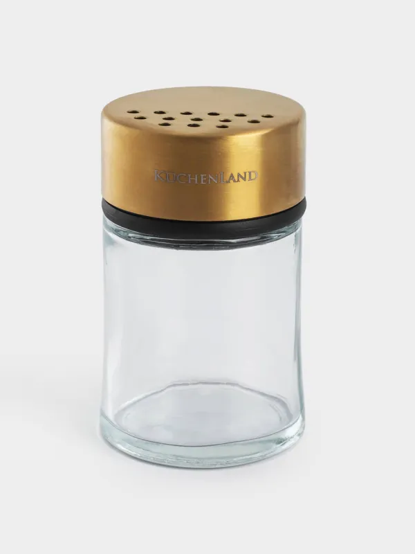 Spice container, 9 cm, with large holes, glass / steel, golden, Classic gold, image-0