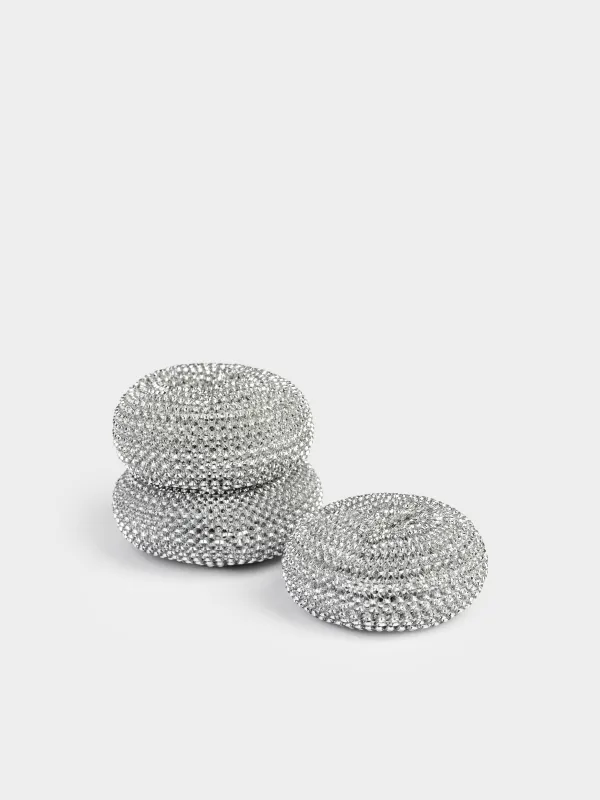 Cleaning sponge, 7 cm, 3 pcs, metal, silver, Clean, image-0