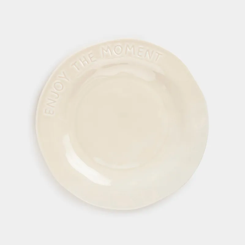 Dinner plate, 27 cm, porcelain P, milky, Enjoy the moment, Crumple words