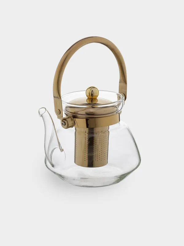Teapot, 1,3 l, B/steel glass, golden, Classic gold, image-2