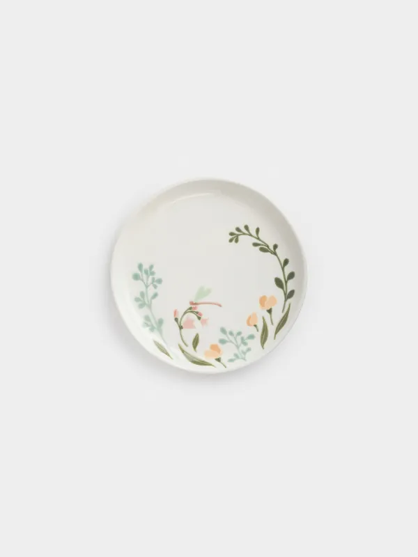 Snack plate, 20 cm, ceramic, milky, speckled, wildflowers, Meadow speckled, image-0