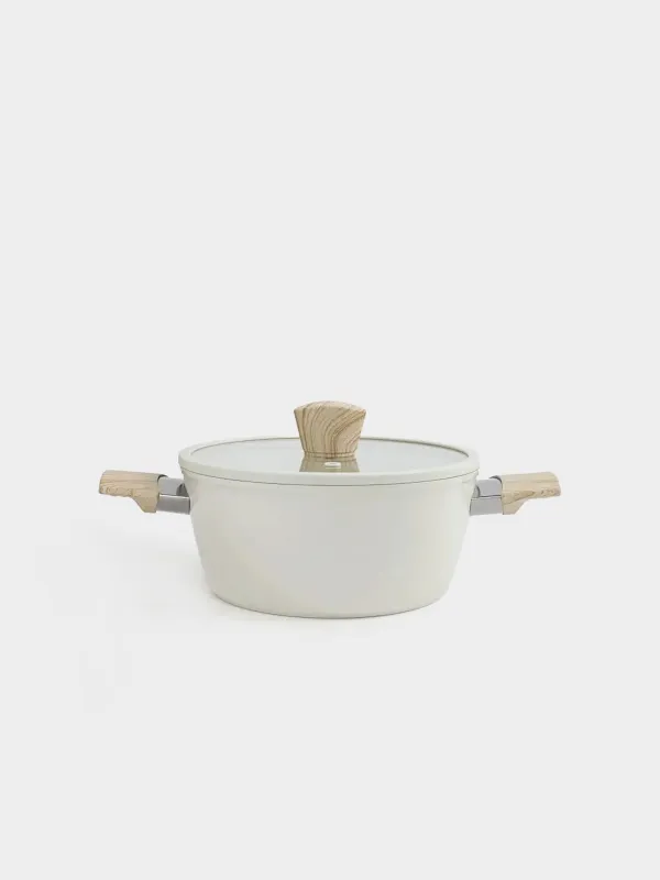 Pot, 24 cm, 3,9 l, with lid, coated, aluminum, milky, Sentimentality, image-0