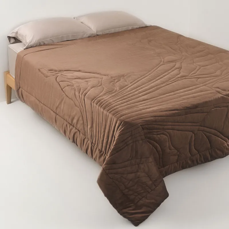 Bedspread, 220x240 cm, quilted, velvet/microfiber, brown, Palm leaves, Stitch velvet