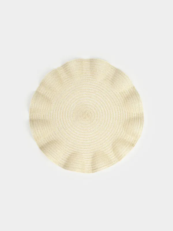 Placemat, 38 cm, PET, round, golden, Wavy edges, Rotary shine wave, image-0
