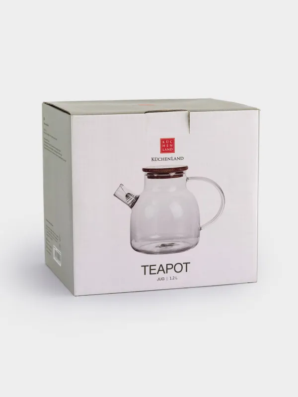 Teapot, 1.2 l, with filter, glass B / wood, Poise, image-4