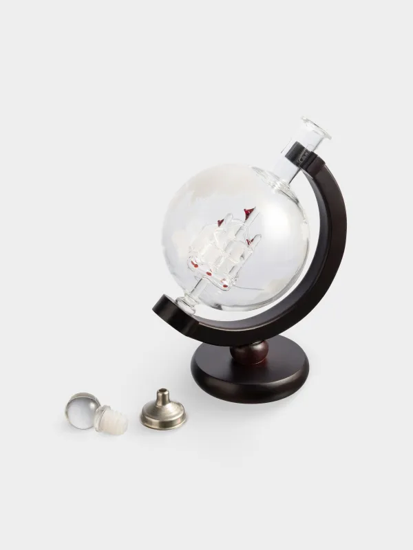 Decanter, 650 ml, on a stand, B glass / wood, Globe with ship, Bar, image-8