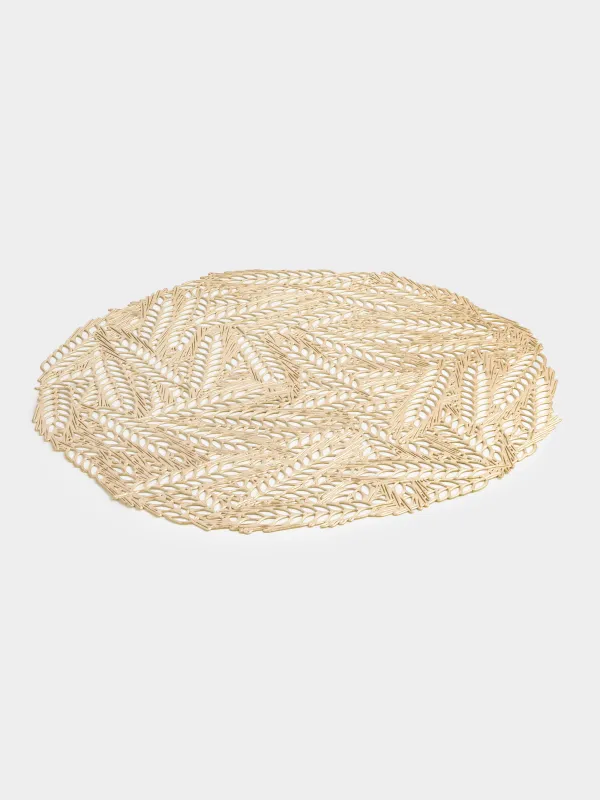 Placemat, 38 cm, PVC, round, golden, Ears of corn, Azhur Grid, image-1