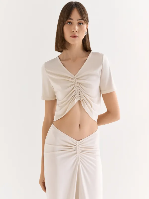 Women's skirt, maxi, size L, with an assembly, viscose / polyester, graphite, Ametina, image-5