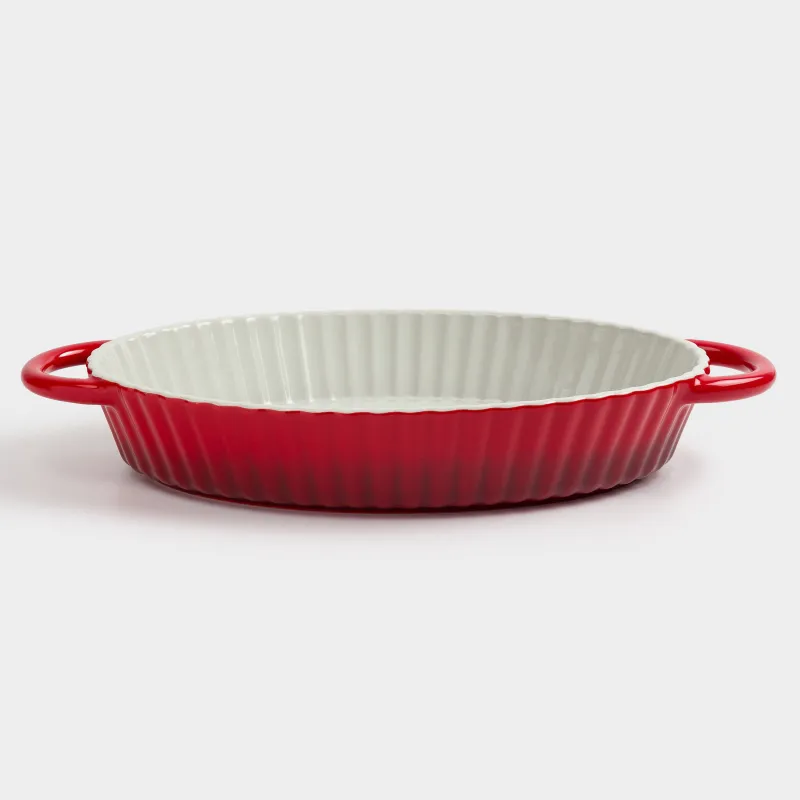 Baking dish, 31x21 cm, ceramic, oval, milkyy burgundy, gradient, Cakes gradient