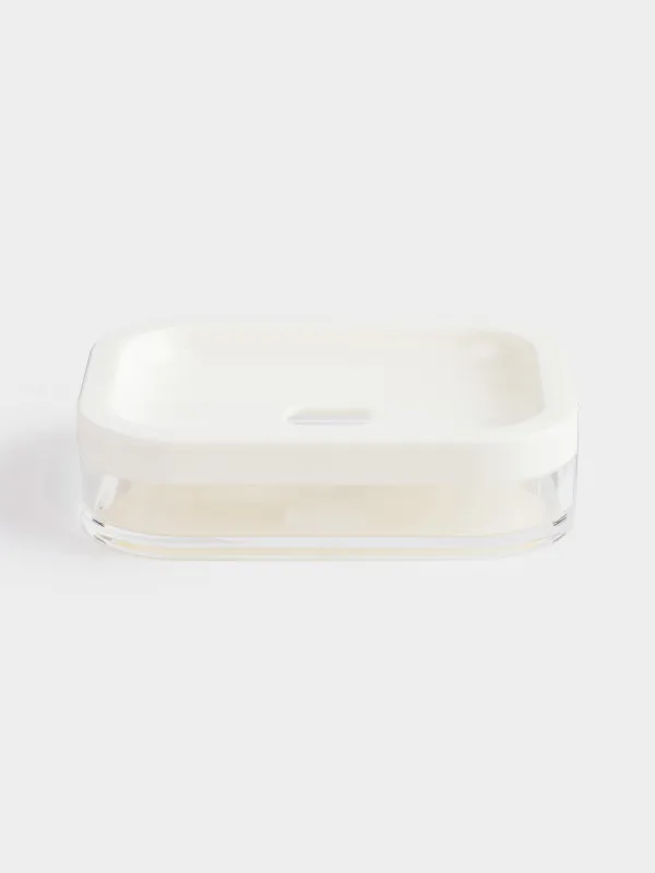 Soap dish, 12x9 cm, plastic / acrylic, rectangular, milky, Eleos, image-1