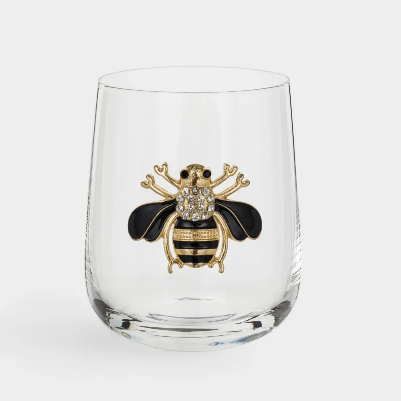 Drinking glass, 10 cm, 450 ml, glass / metal, Bumblebee, Lux elements, image-0