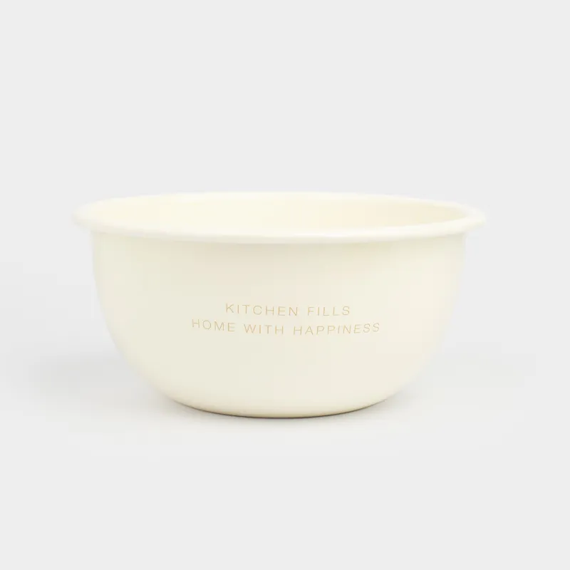 Bowl, 2.4 l, enameled metal, milky, with golden edging, House, Enamel