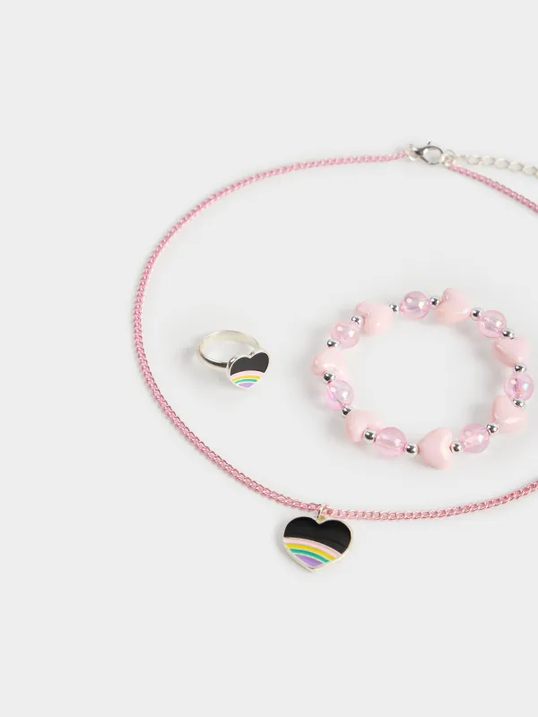 Jewelry set, Children's, 3 items, metal / acrylic, Heart, Views kids, image-0