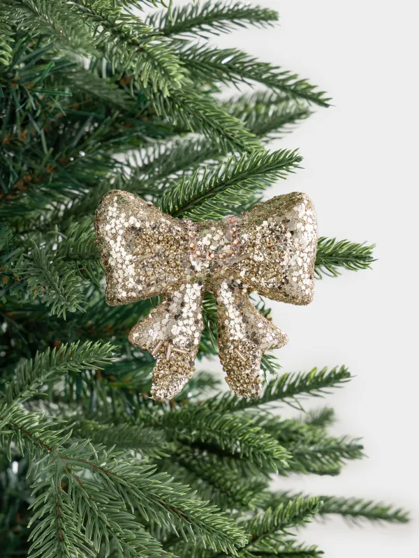 Decorative ornament, 10 cm, clip-on, foam, champagne, Sequin bow, Figure sparkle, image-2