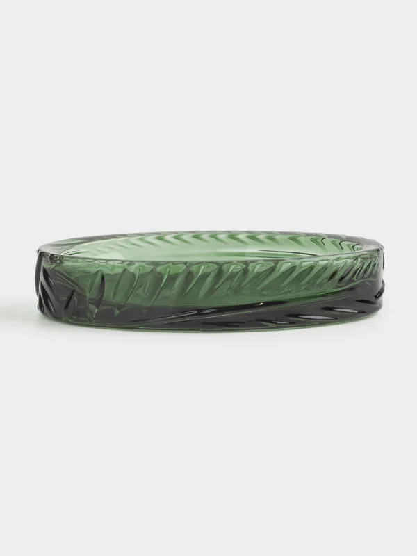 Soap dish, 14x10 cm, glass, rectangular, green, Tropical leaves, image-0