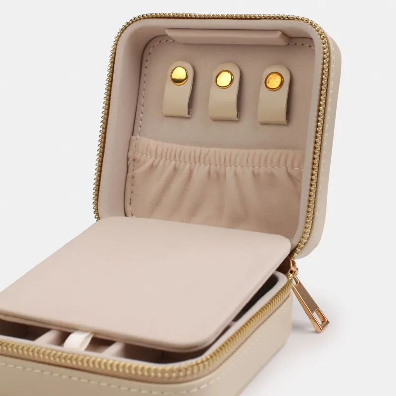 Jewelry box, 12x12 cm, with mirror, PU leather / MDF, beige, Premiere small, image-4