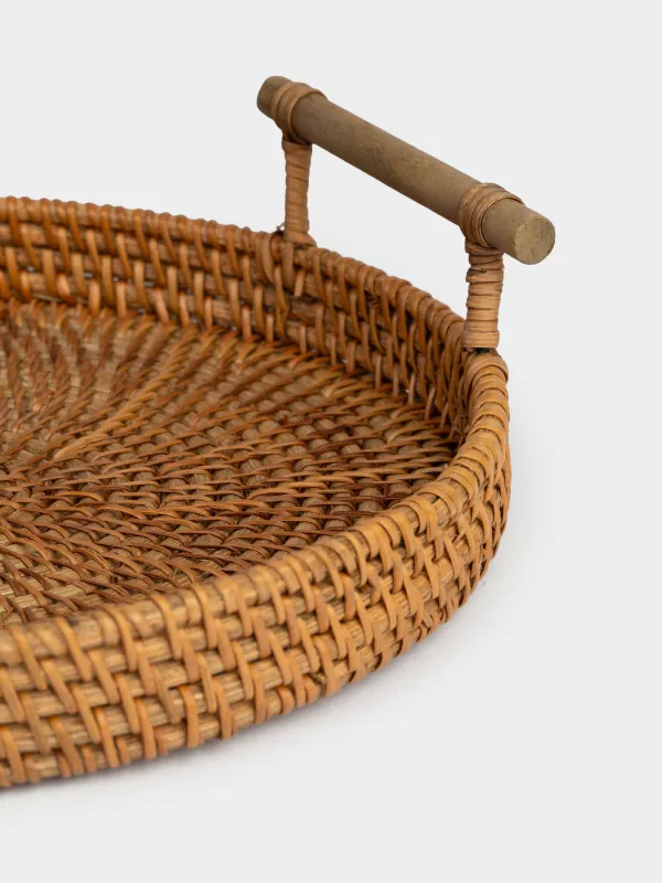 Tray, 24 cm, wicker, with handles, rattan / wood, round, Eco home, image-4