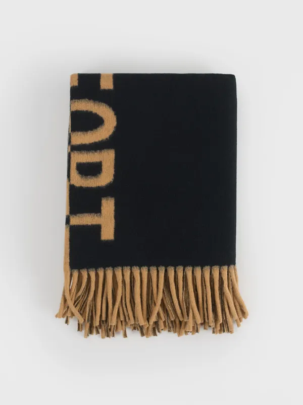 Plaid, 130x170 cm, with fringe, polyester, beige-black, Comfort, Soft home, image-0