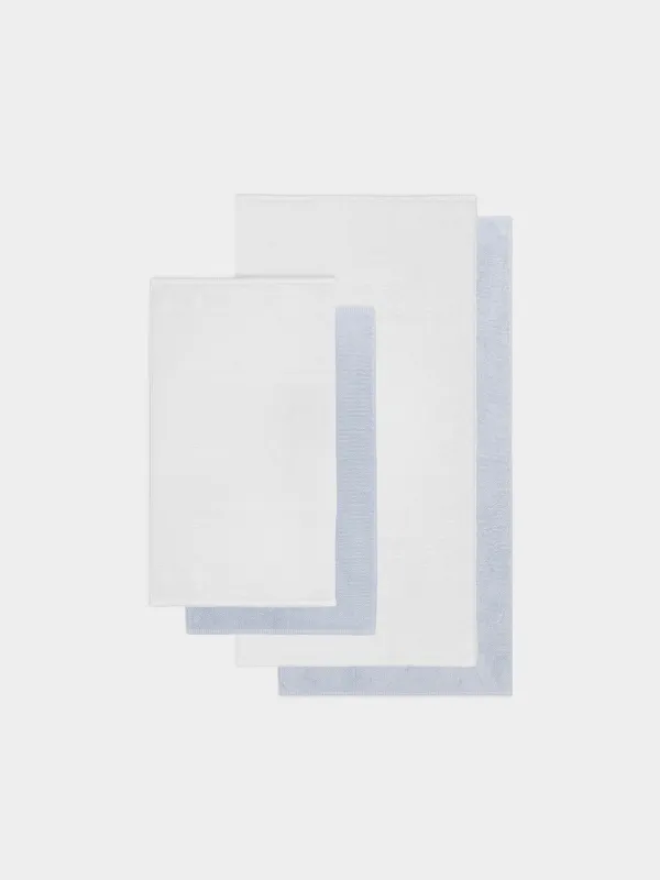 Towel set, 50x90 / 70x140 cm, 4 pcs, cotton, white / blue, Terry cotton, image-1