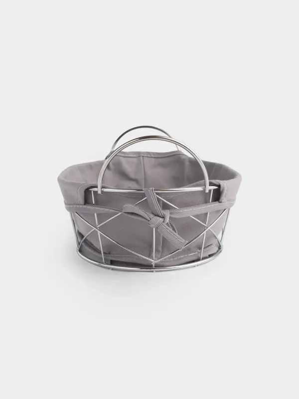 Bread basket, 28x20 cm, cotton/metal, oval, gray/silver, Twist silver, image-4