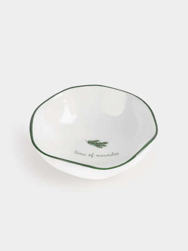 Salad bowl, 15x5 cm, 370 ml, ceramic, Fir branch, Christmas green, image-1