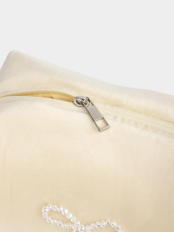 Makeup bag, 20x15 cm, polyester/plastic, milky, Pearl bow, Beauty box, image-3